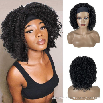 Synthetic Headband Wig For Black Women 12" Black afro kinky curly synthetic wig Scarf Wig